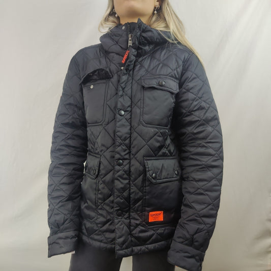 Superdry Black Quilted Puffer Jacket Women Size Small