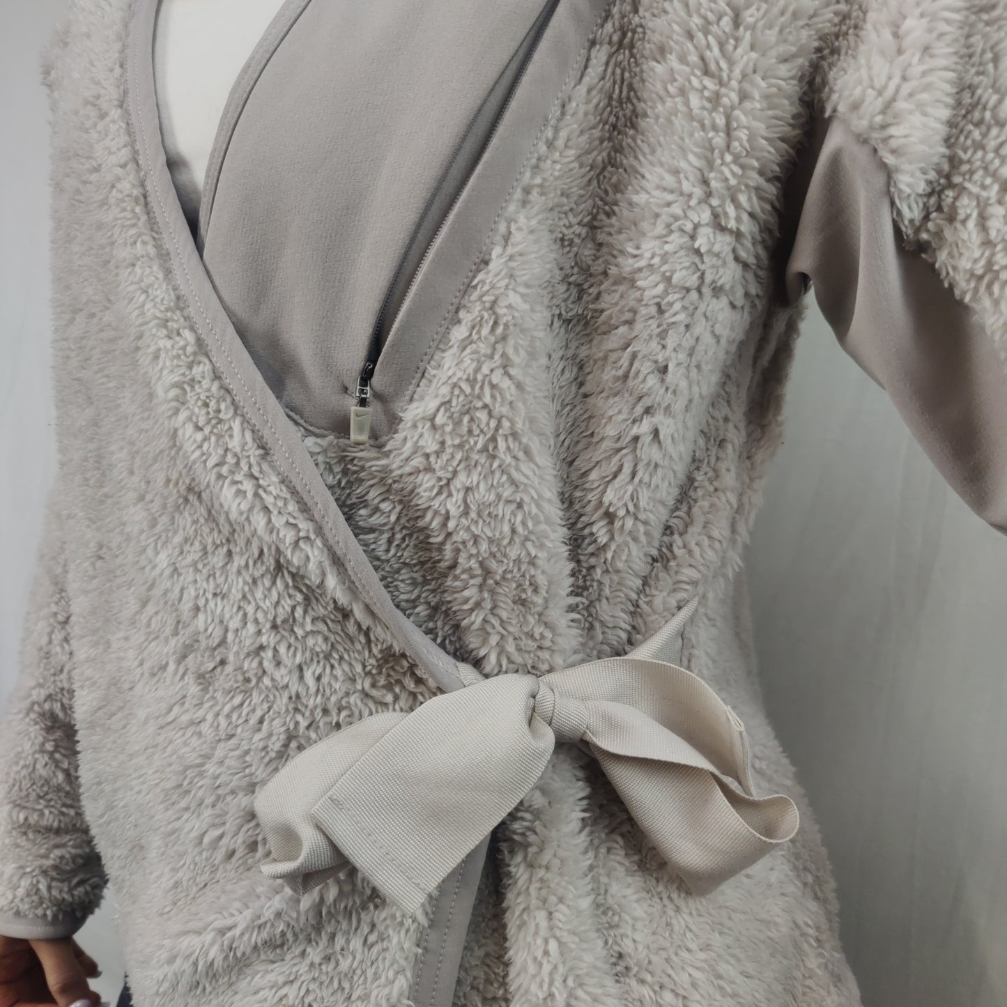 Nike Grey Sherpa Fleece Wrap Sweatshirt Cardigan Women Size XS