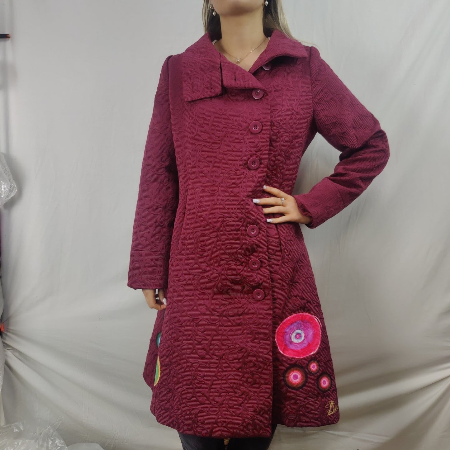 Desigual Red Overcoat Pea Coat Jacket Women Size Small