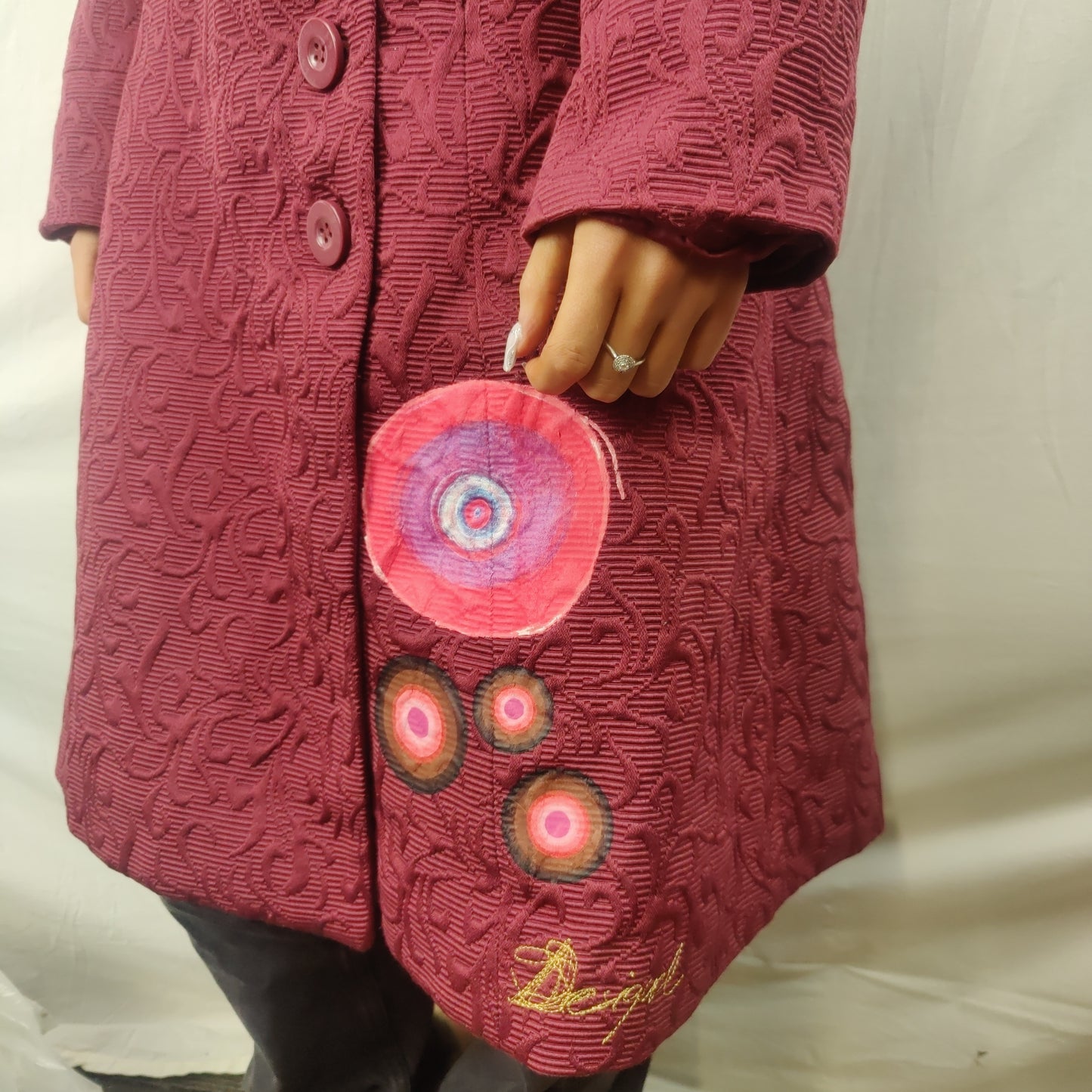 Desigual Red Overcoat Pea Coat Jacket Women Size Small