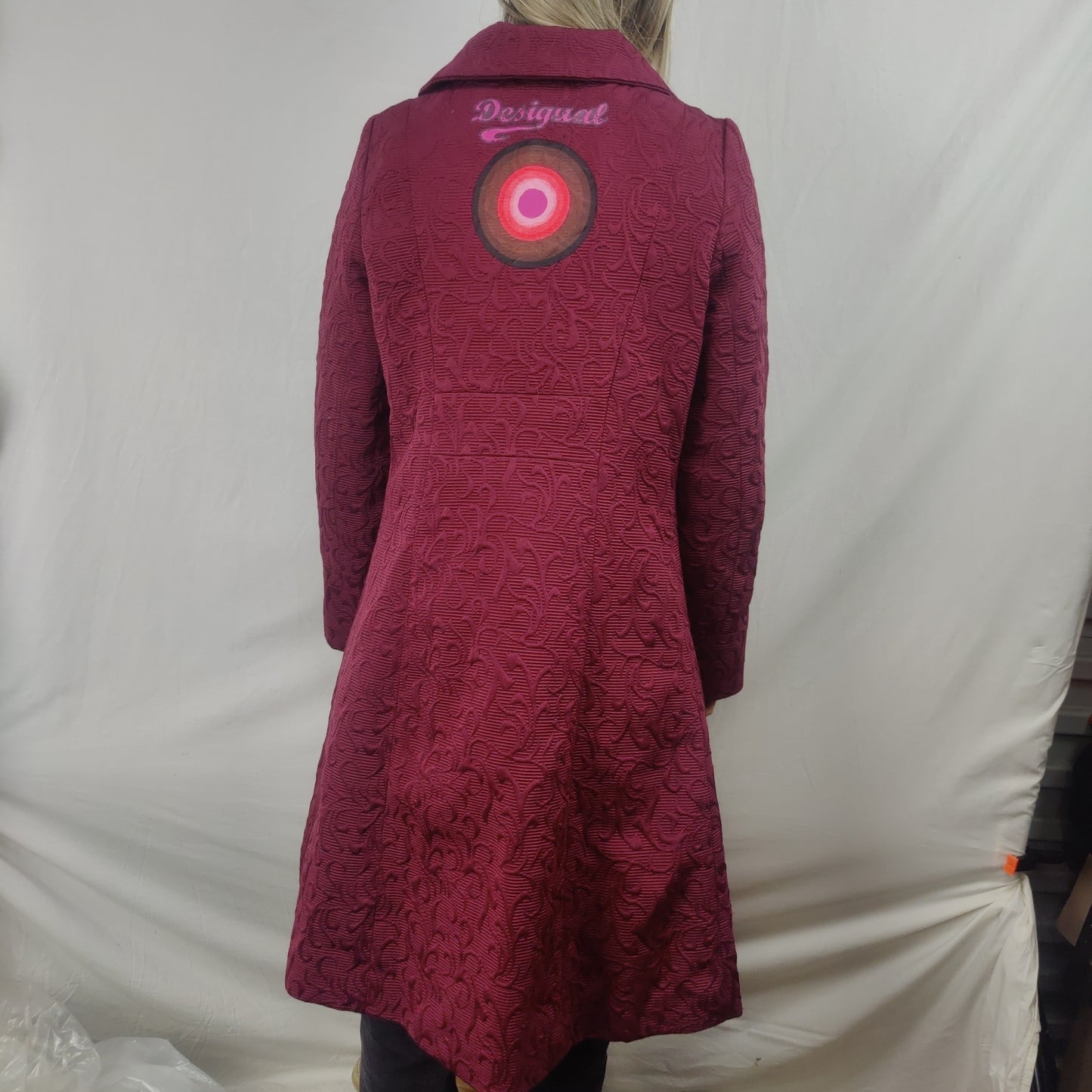Desigual Red Overcoat Pea Coat Jacket Women Size Small