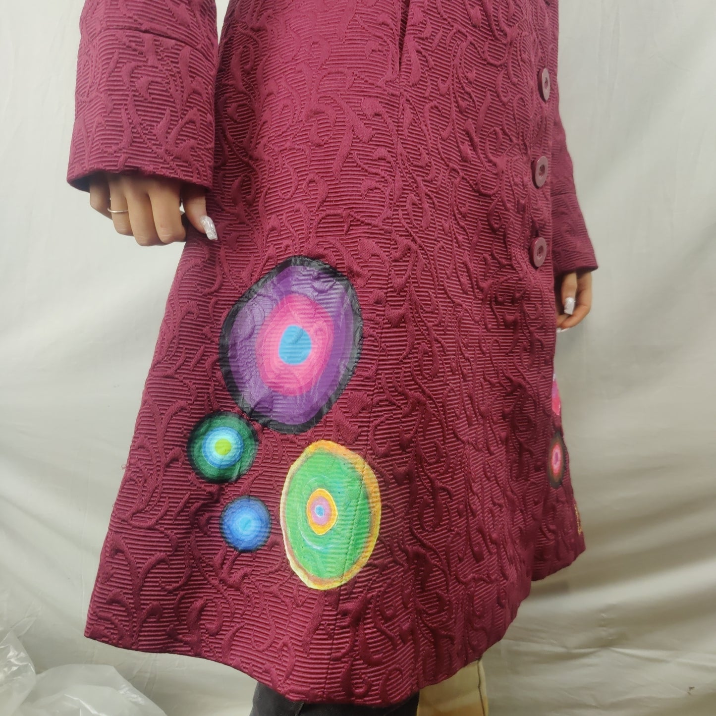 Desigual Red Overcoat Pea Coat Jacket Women Size Small