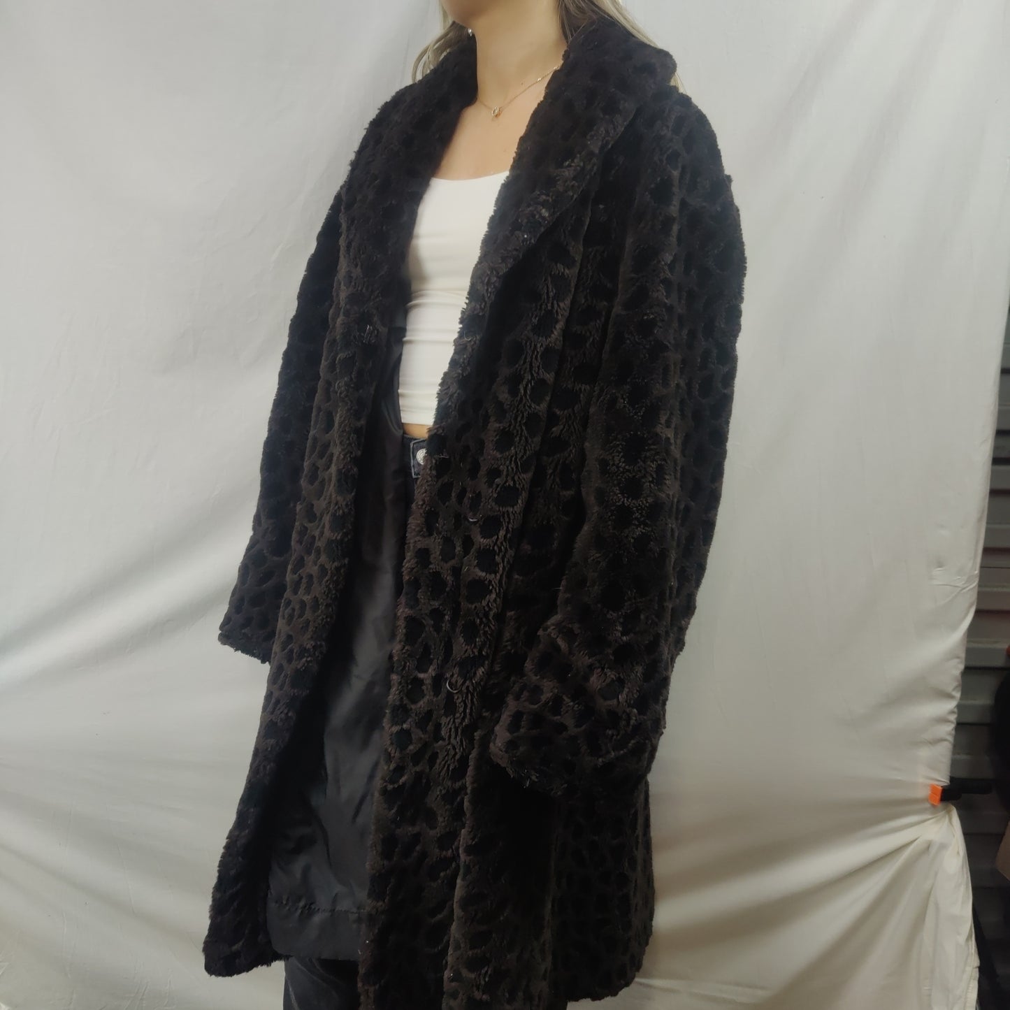 Avenue Vintage Black Faux Fur Overcoat Jacket Coat Women Size XXL