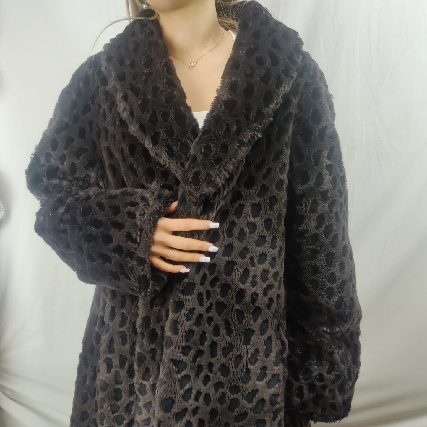 Avenue Vintage Black Faux Fur Overcoat Jacket Coat Women Size XXL