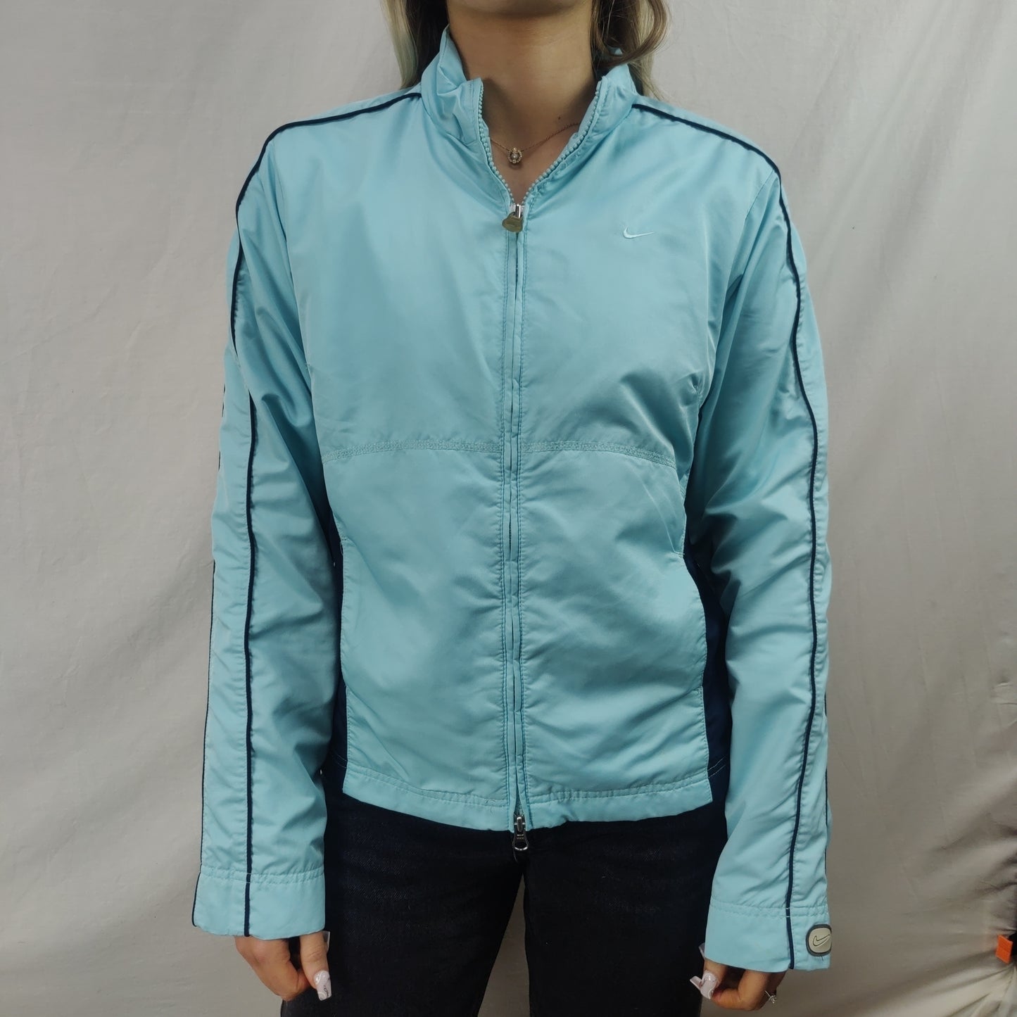 Nike Athletic Vintage Light Blue Windbreaker Track Jacket Women Size Medium