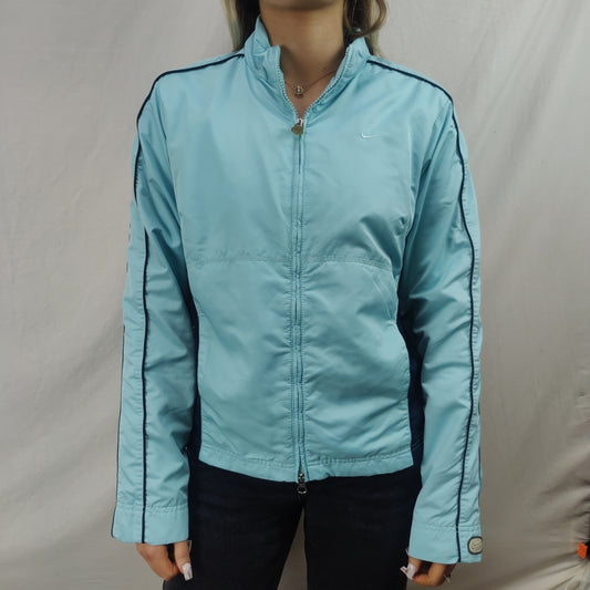 Nike Athletic Vintage Light Blue Windbreaker Track Jacket Women Size Medium