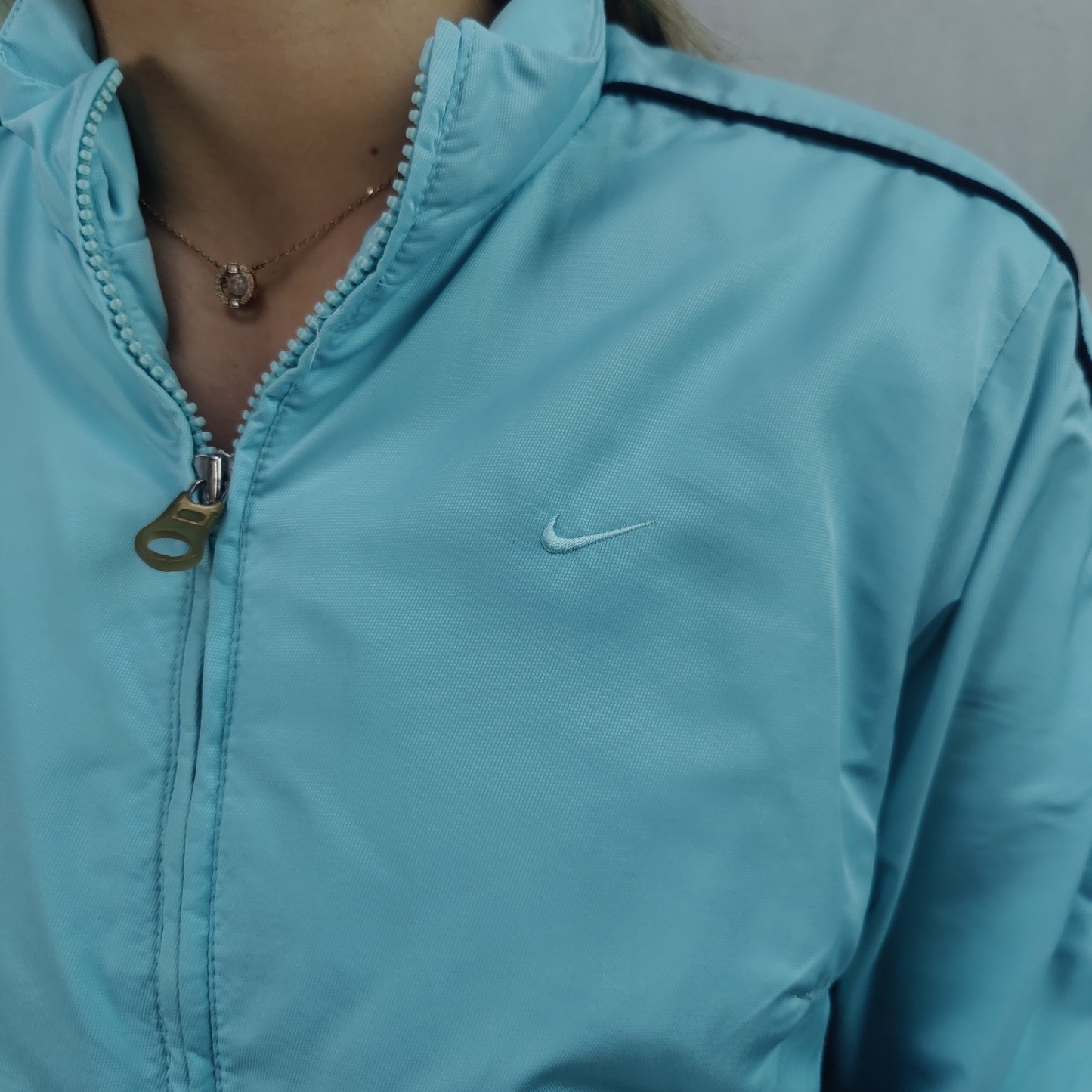 Nike Athletic Vintage Light Blue Windbreaker Track Jacket Women Size Medium