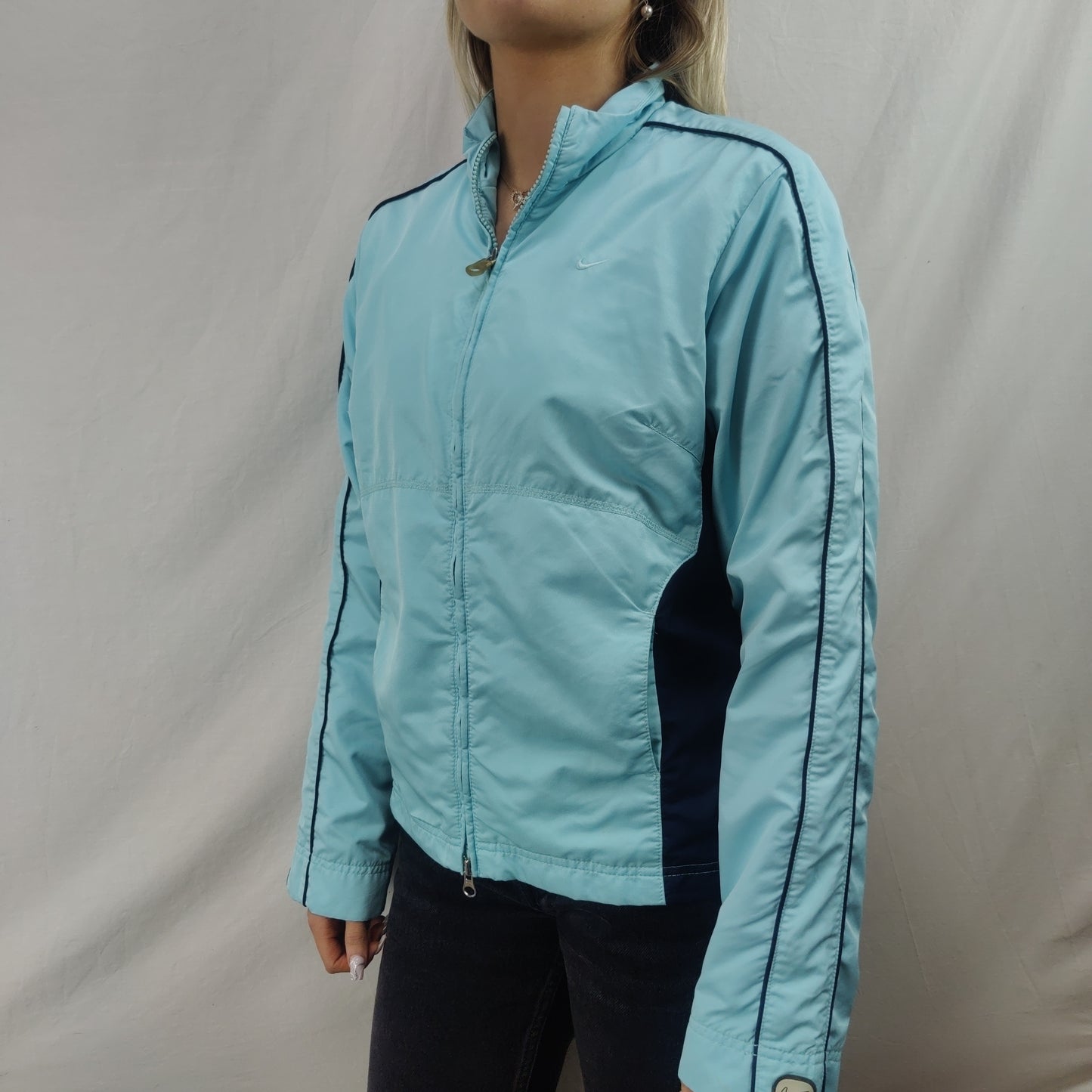 Nike Athletic Vintage Light Blue Windbreaker Track Jacket Women Size Medium