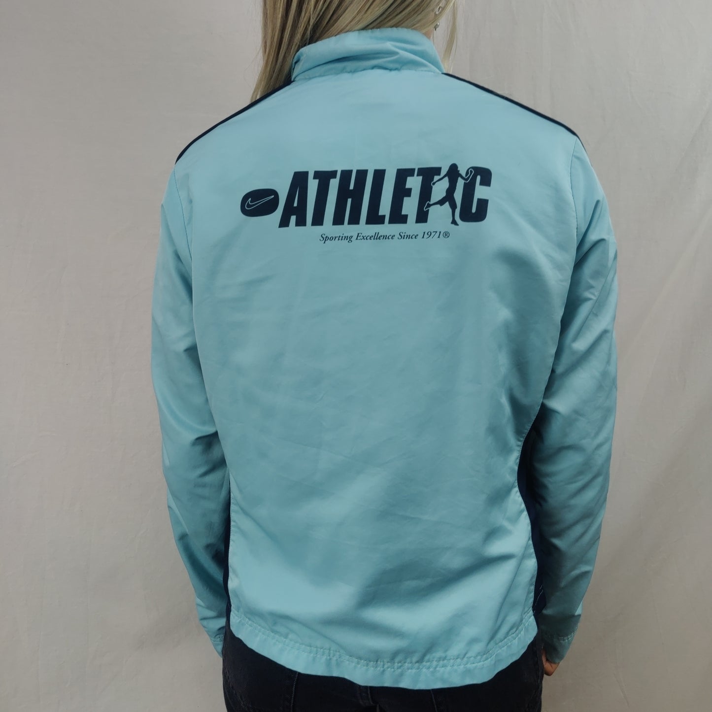 Nike Athletic Vintage Light Blue Windbreaker Track Jacket Women Size Medium