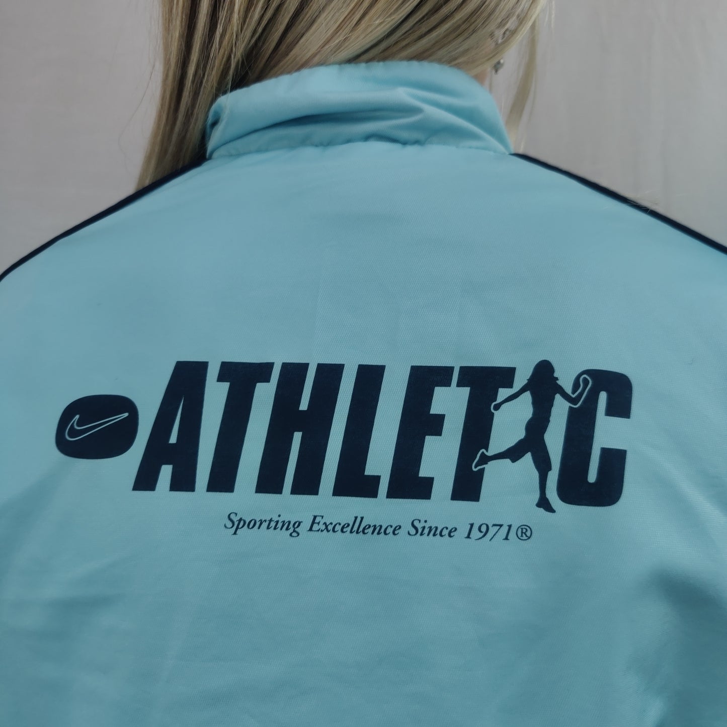Nike Athletic Vintage Light Blue Windbreaker Track Jacket Women Size Medium