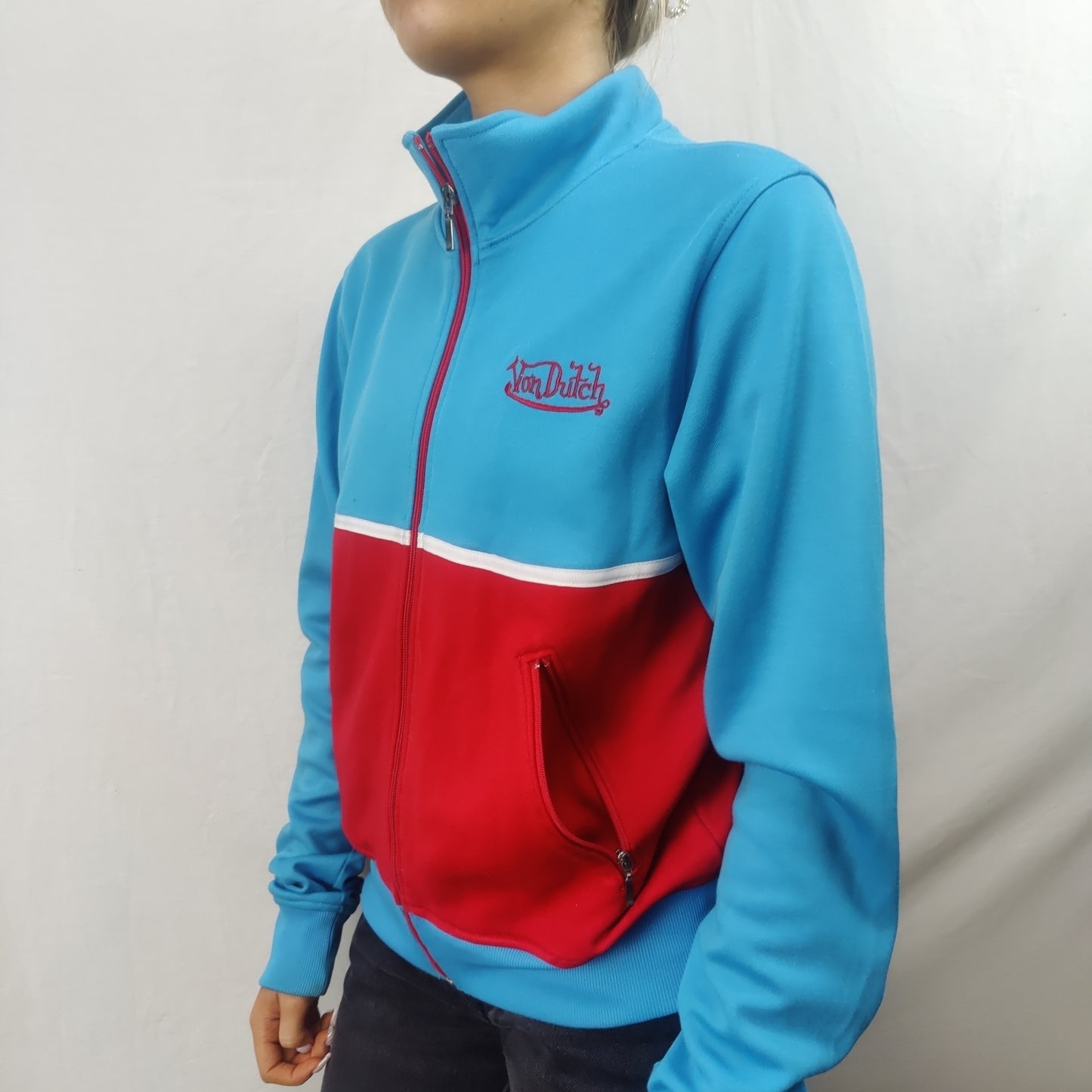Von Dutch Vintage Y2K Blue/Red Flying Eye Ball Logo Track Jacket Women Large