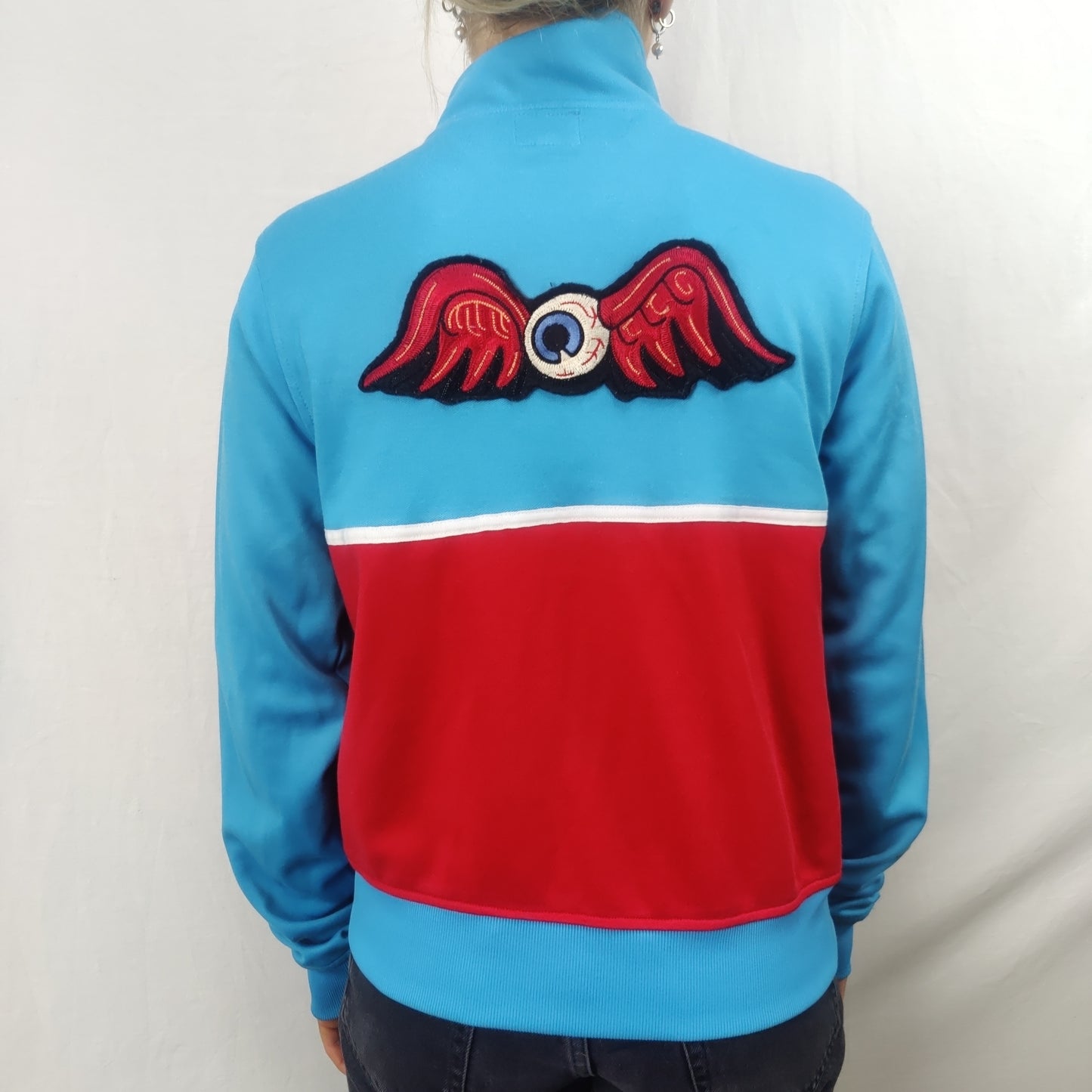 Von Dutch Vintage Y2K Blue/Red Flying Eye Ball Logo Track Jacket Women Large
