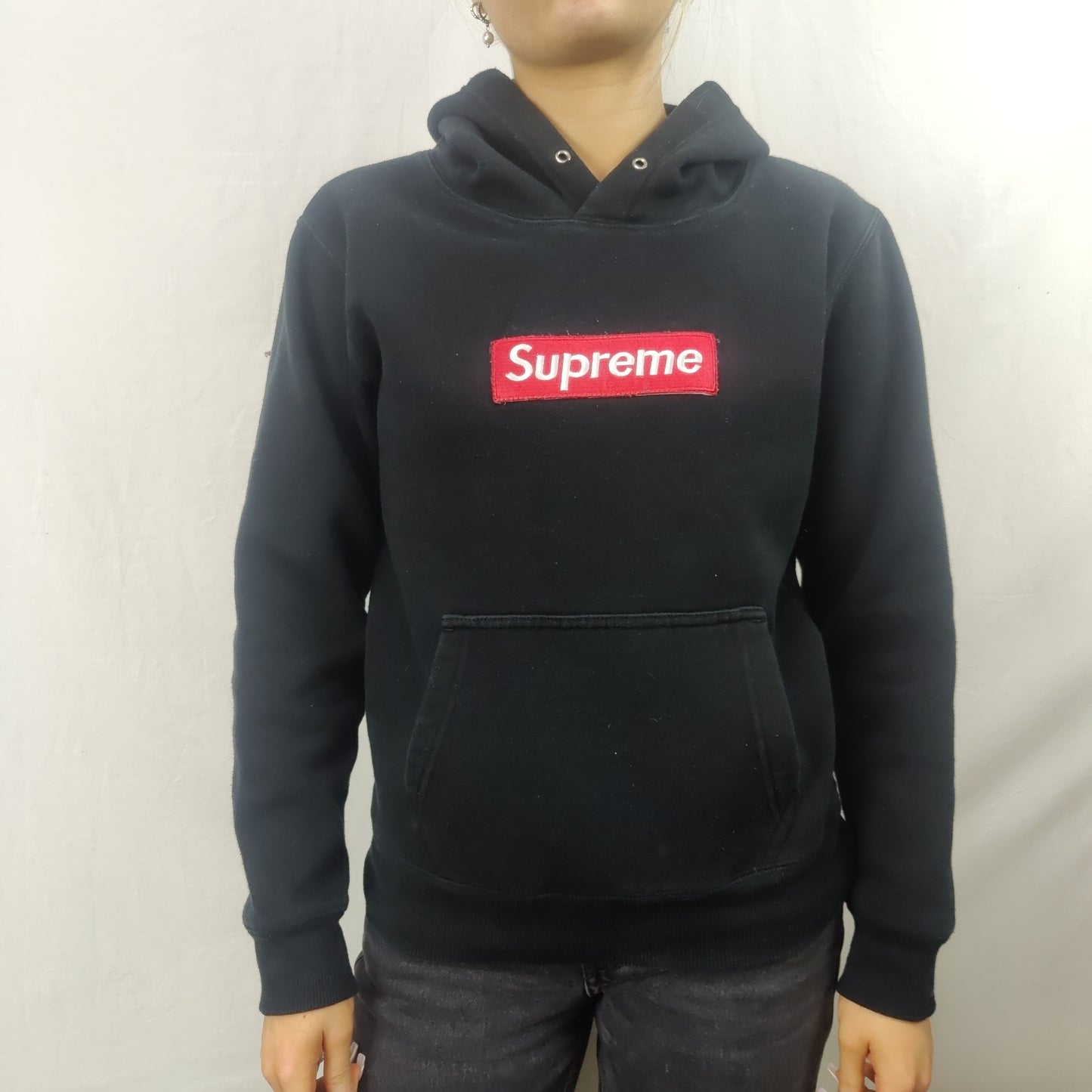 Supreme Black Embroidered Pullover Hoodie Women Size Small