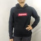 Supreme Black Embroidered Pullover Hoodie Women Size Small