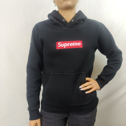 Supreme Black Embroidered Pullover Hoodie Women Size Small
