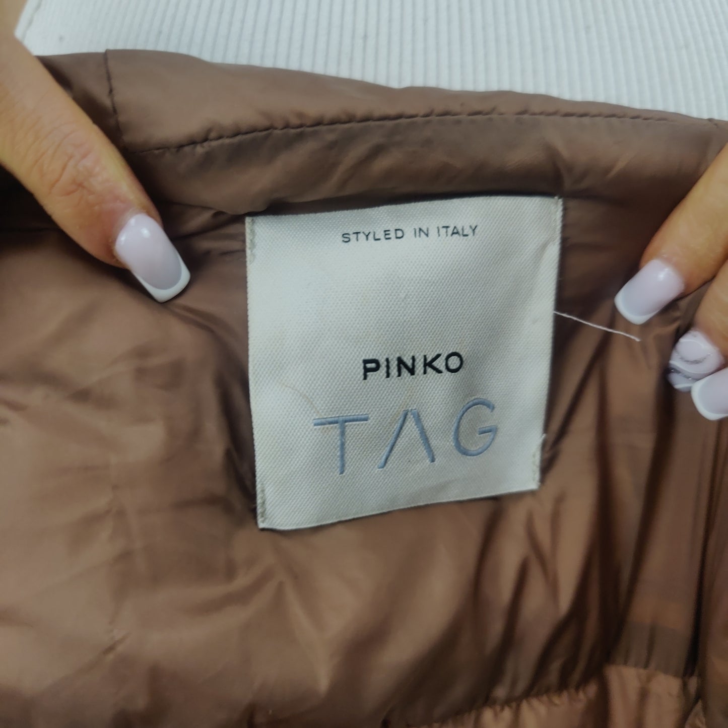 Pinko Brown Long Down Puffer Jacket Coat Women Size Medium