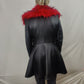 Mexton Black Faux Leather Red Fur Collar Overcoat Jacket Women Medium