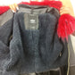 Mexton Black Faux Leather Red Fur Collar Overcoat Jacket Women Medium