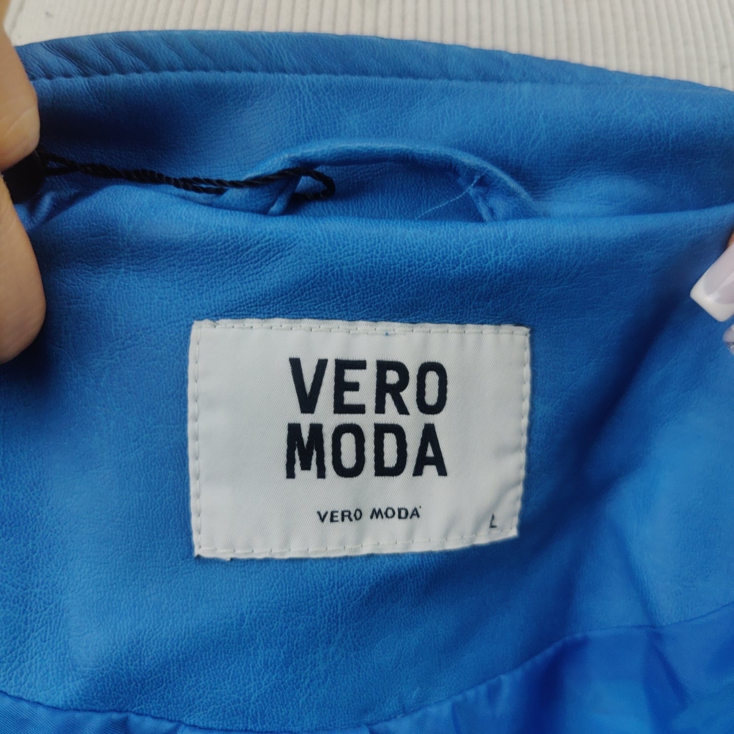 Vero Moda Blue Motorcycle Biker Faux Leather Jacket Women Size Large NWT