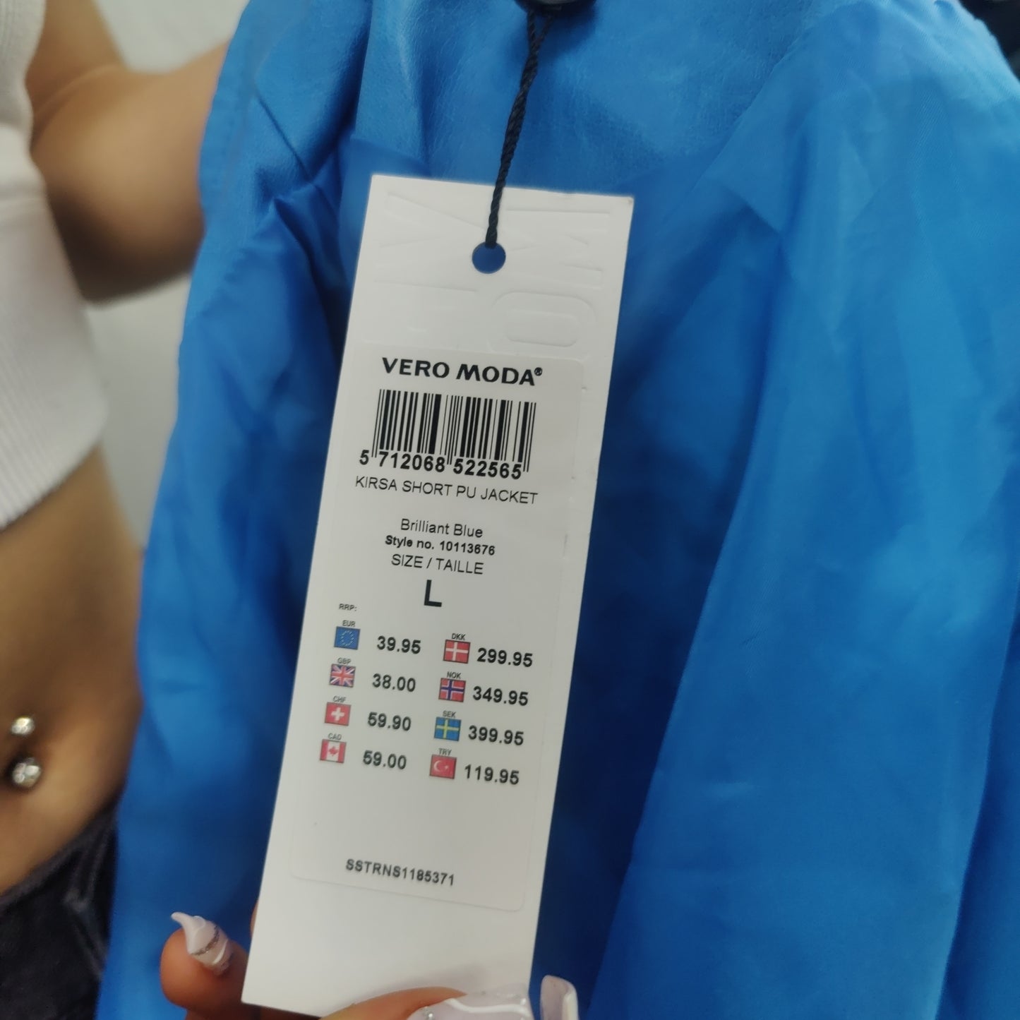 Vero Moda Blue Motorcycle Biker Faux Leather Jacket Women Size Large NWT