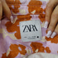 Zara Orange Pink Floral Half Sleeve Denim Jacket Women Size Large