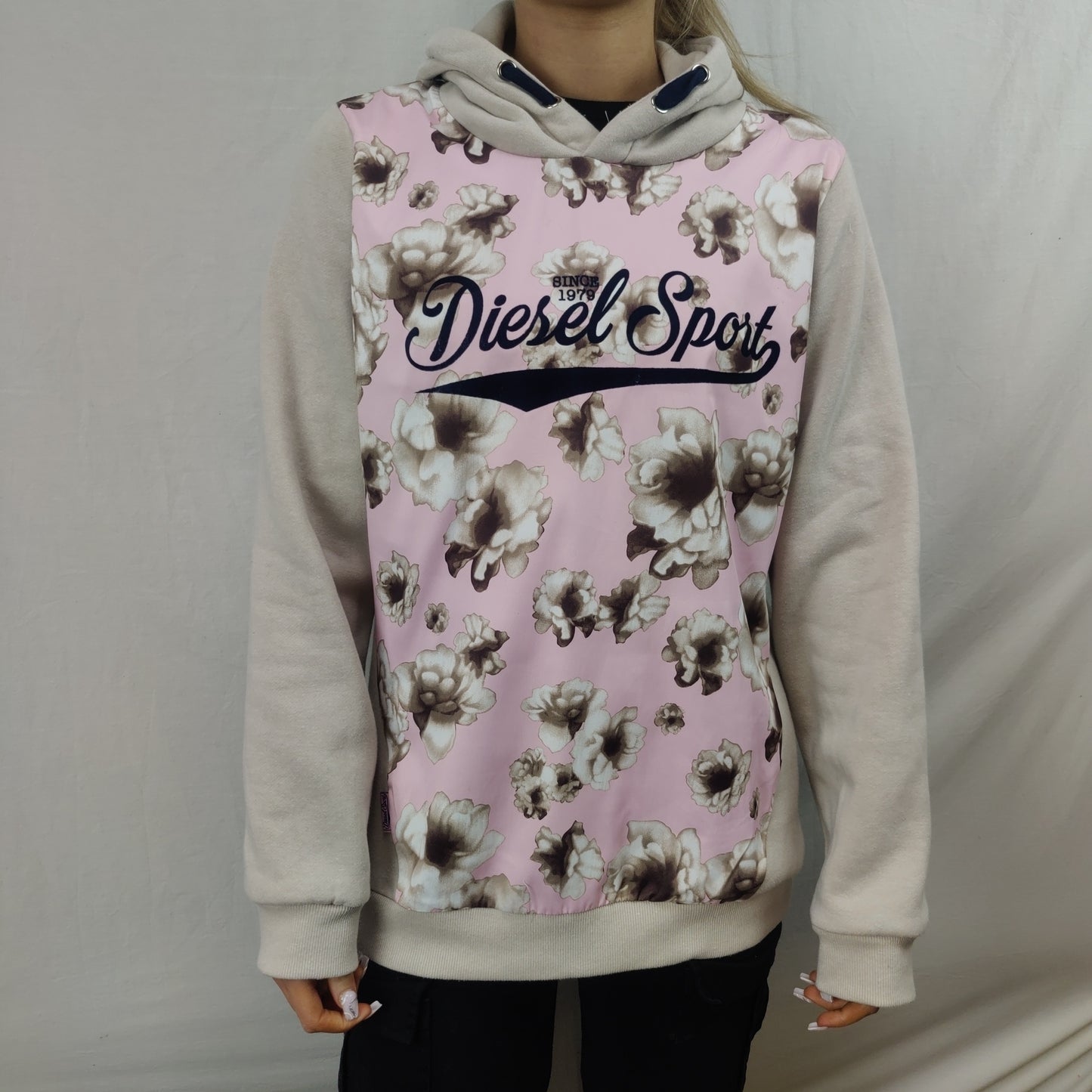 Diesel Spirit Vintage Pink/Grey Floral Pullover Hoodie Women Size Large