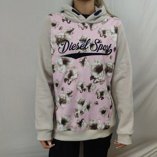Diesel Spirit Vintage Pink/Grey Floral Pullover Hoodie Women Size Large