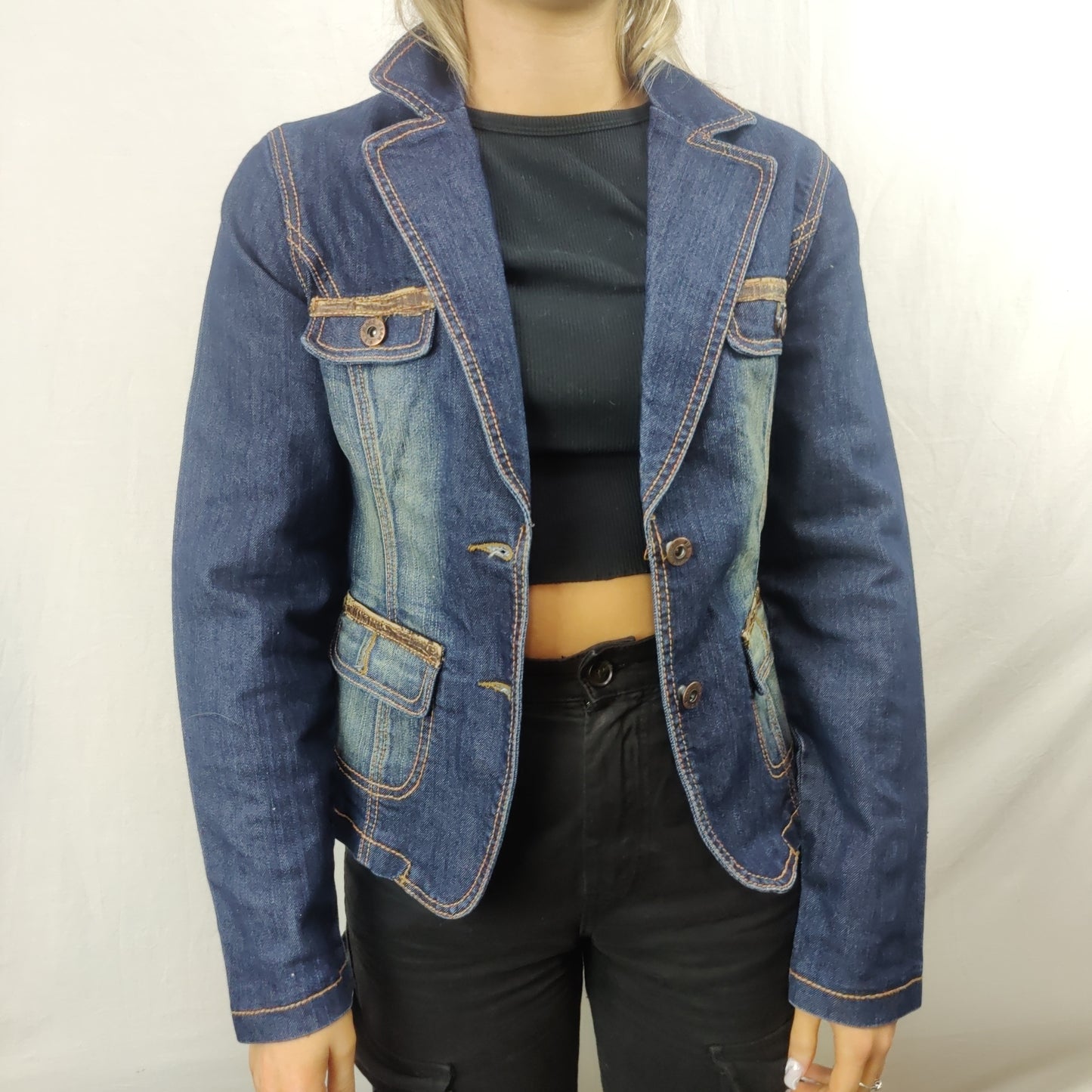 New Look 915 Vintage Blue Denim Jacket Women Size Small