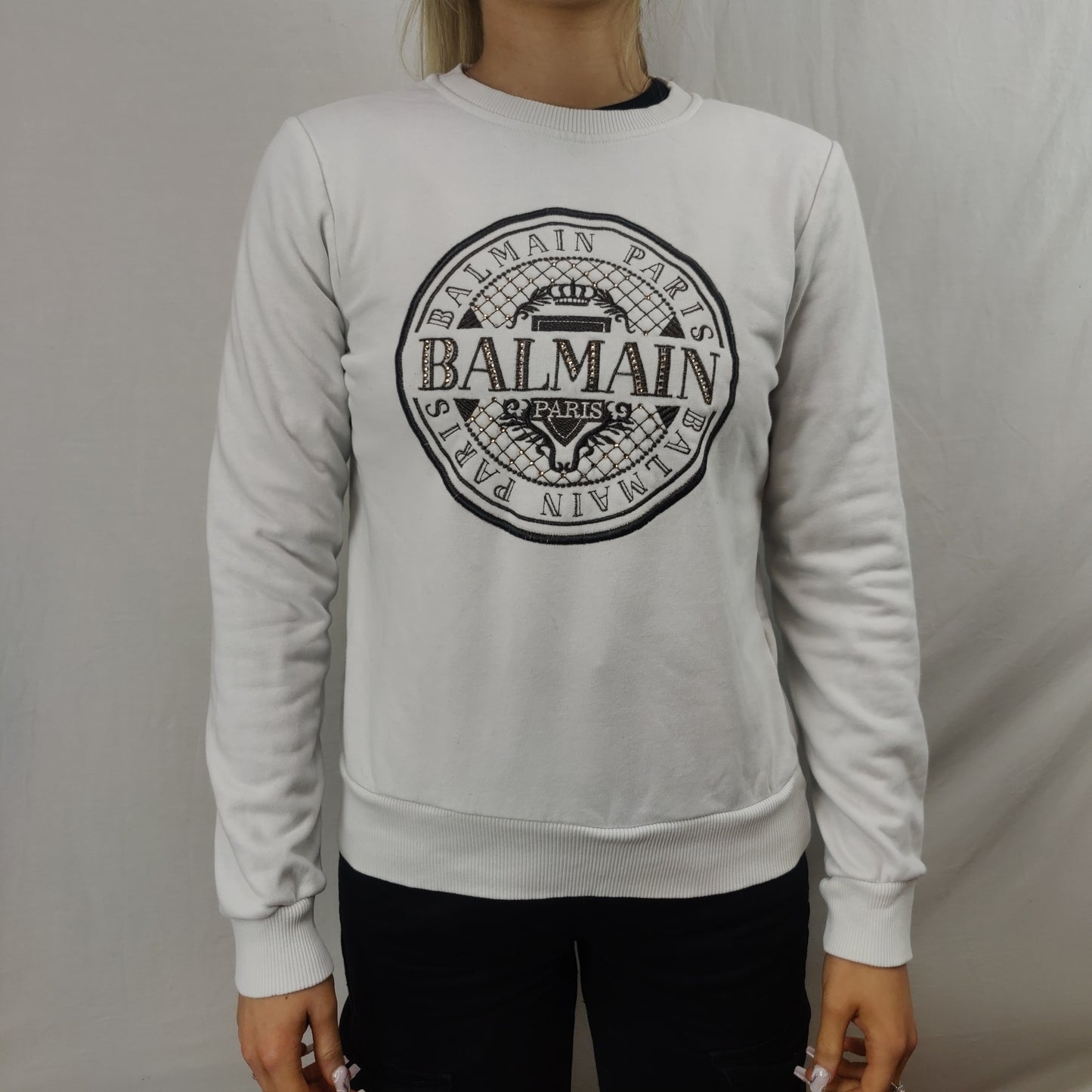 Balmain Coin White Crew Neck Sweatshirt Women Size Small