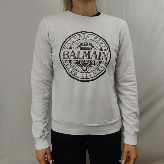 Balmain Coin White Crew Neck Sweatshirt Women Size Small