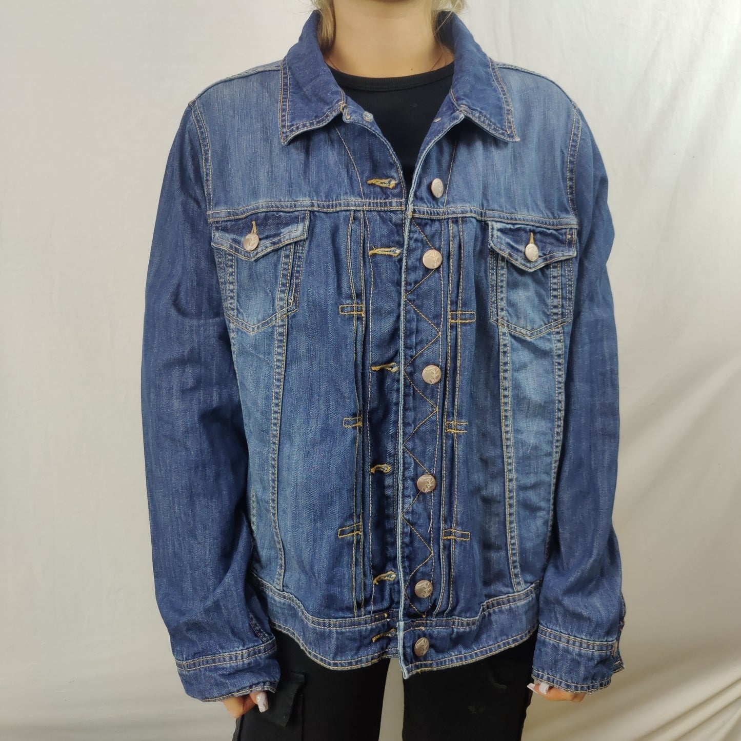 Mantaray Blue Cotton Denim Trucker Jacket Women Size XL