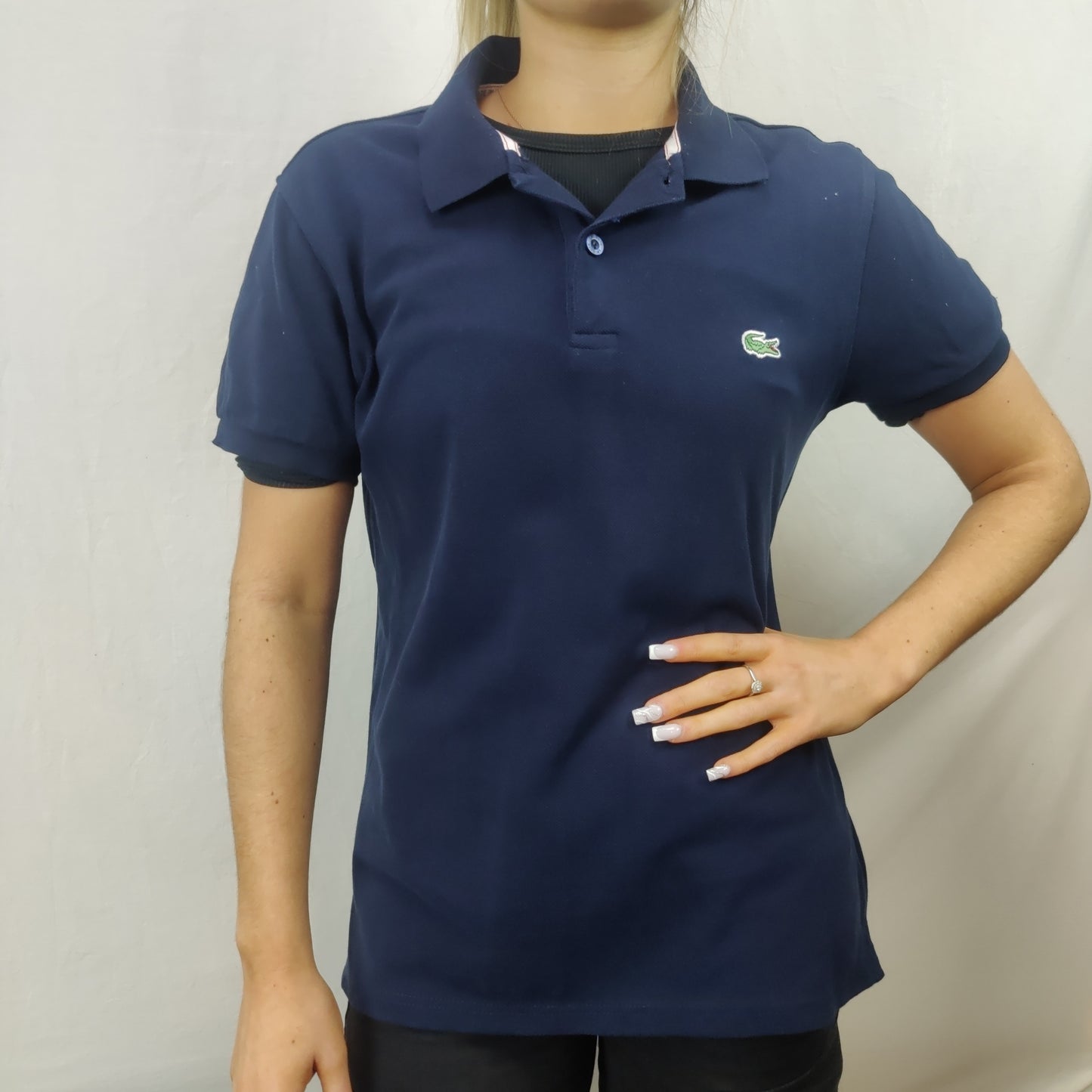 Lacoste Navy Blue Short Sleeve Cotton Polo Shirt Women Size Medium