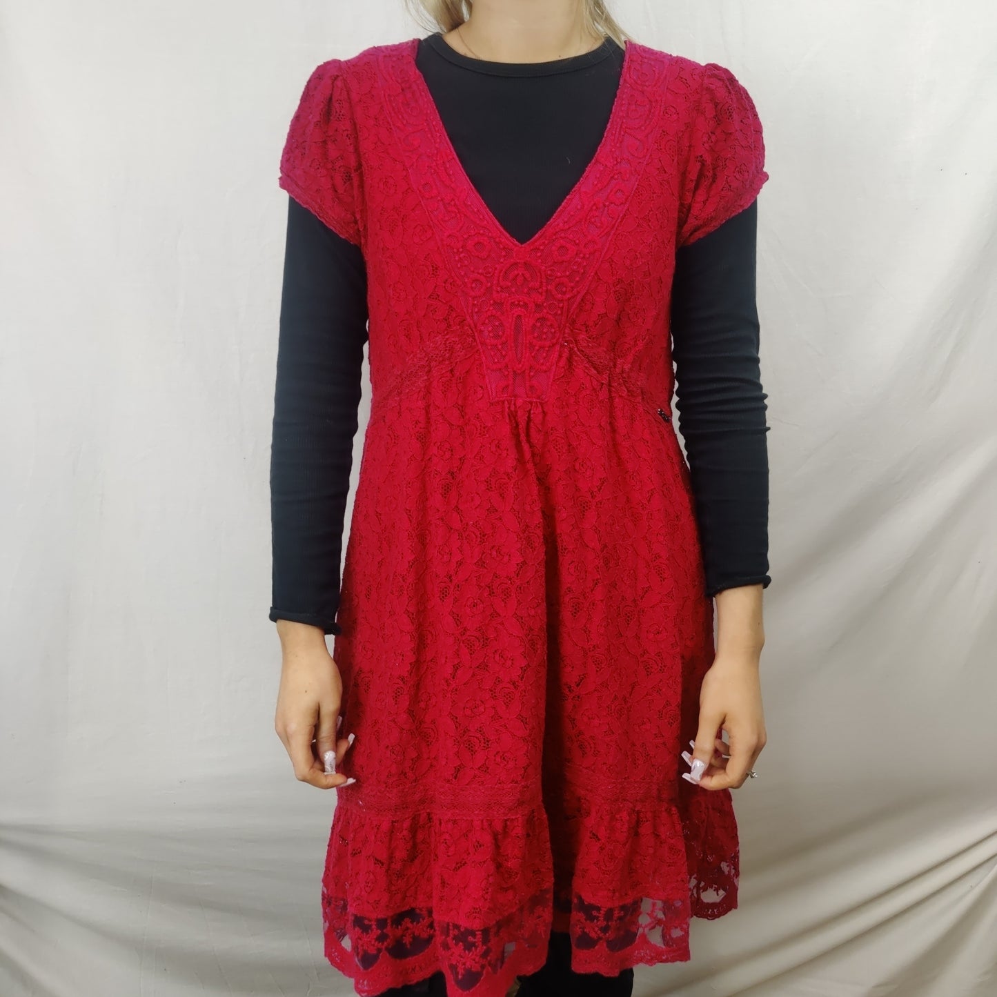 Diesel Vintage Red Lace A Line Dress Women Size Large