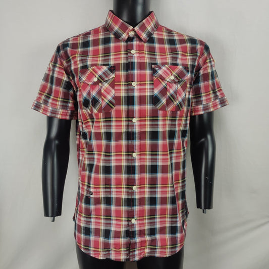 Tommy Hilfiger Vintage Red Checkered Short Sleeve Casual Shirt Men Medium