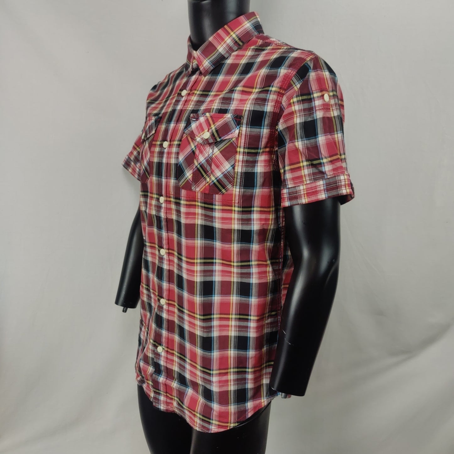 Tommy Hilfiger Vintage Red Checkered Short Sleeve Casual Shirt Men Medium