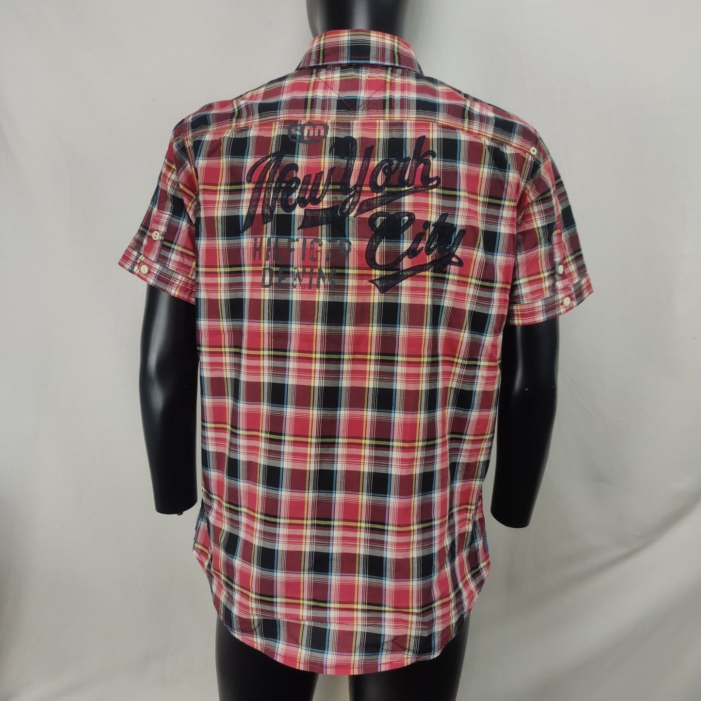 Tommy Hilfiger Vintage Red Checkered Short Sleeve Casual Shirt Men Medium