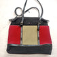 Tommy Hilfiger Black Red Gold Leather Tote Shoulder Bag Hand Bag Women