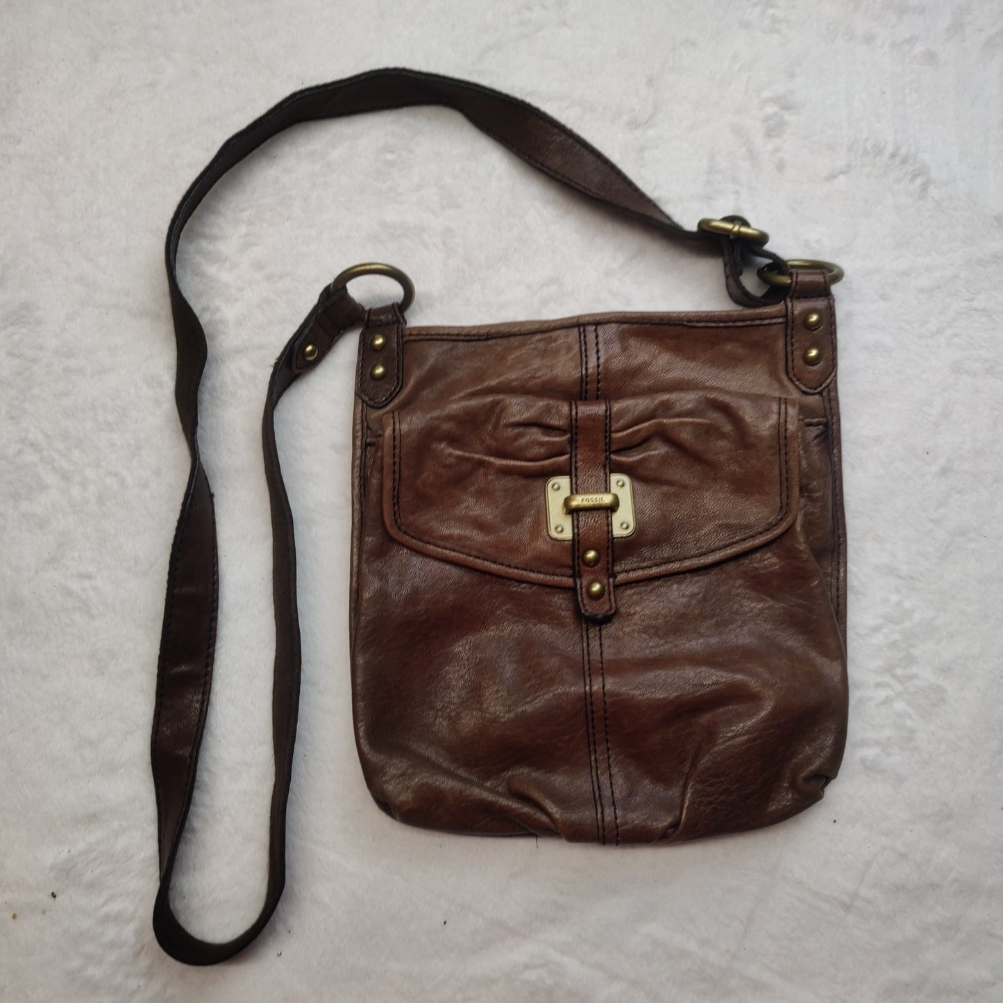 Fossil Vintage Brown Leather Crossbody Bag Handbag Shoulder Bag Women