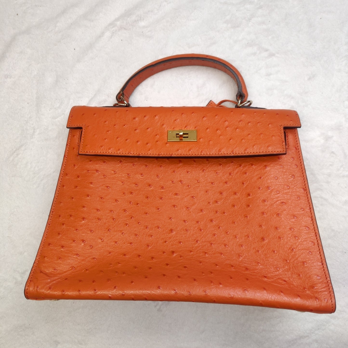 Hermes Kelly Sellier Ostrich 28 Leather Tangerine Orange Satchel Handbag