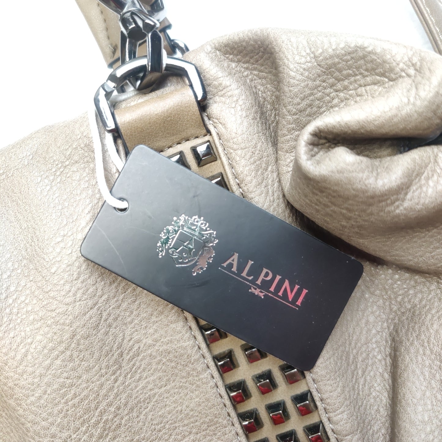 Alpini Beige Faux Leather Studded Studs Handbag Shoulder Bag Women NWT