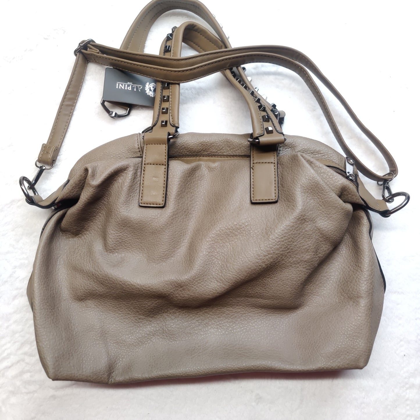 Alpini Beige Faux Leather Studded Studs Handbag Shoulder Bag Women NWT