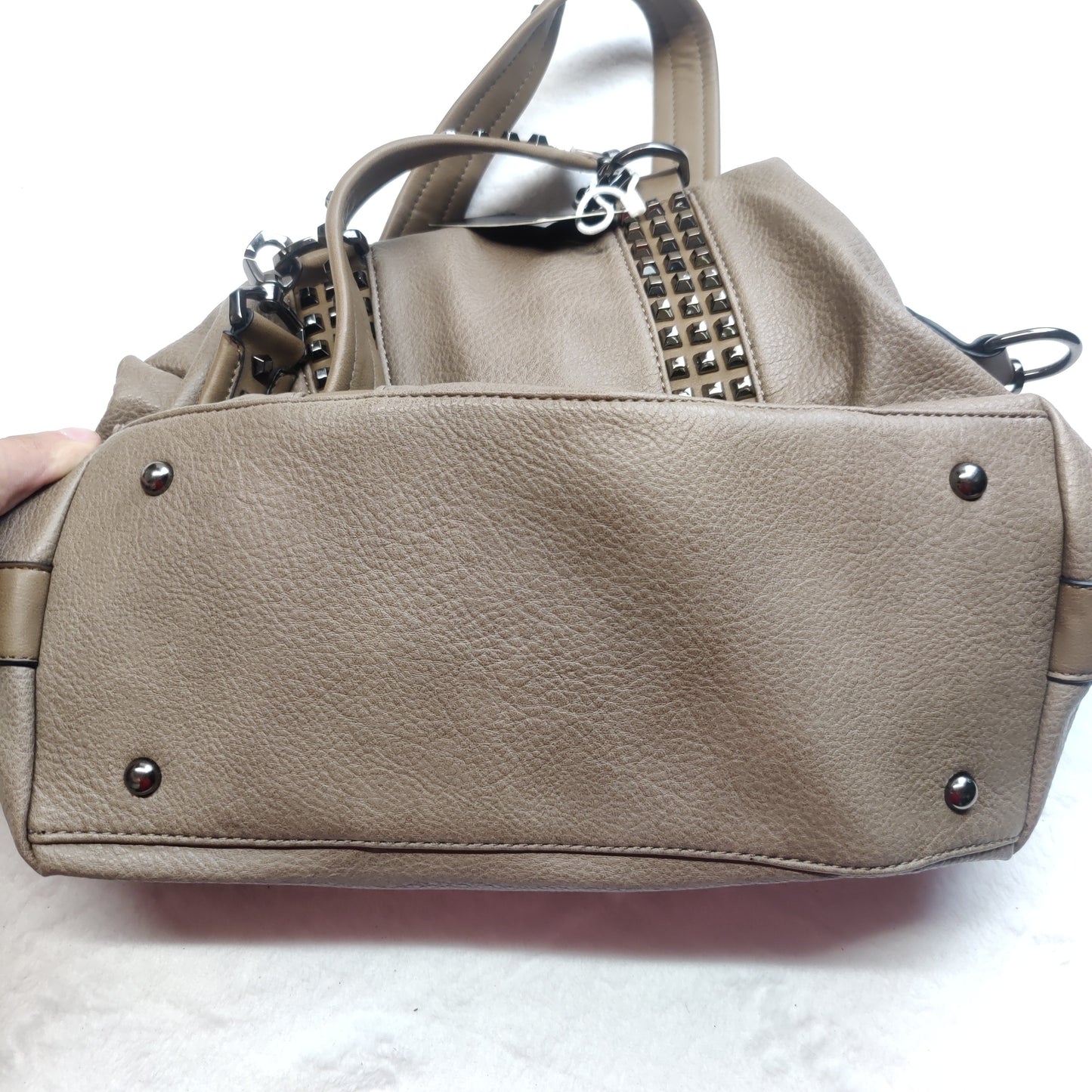Alpini Beige Faux Leather Studded Studs Handbag Shoulder Bag Women NWT