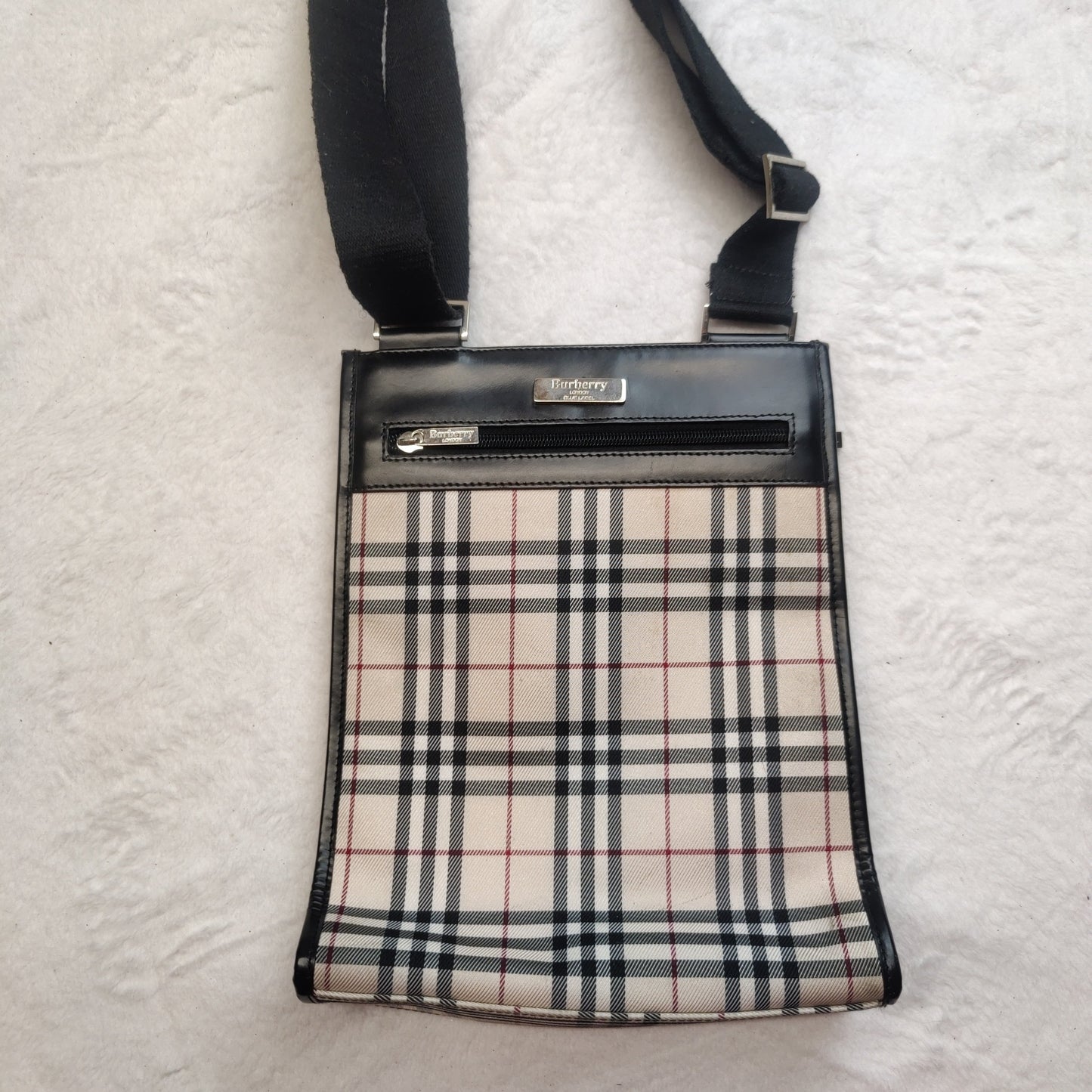 Burberry London Beige Canvas Leather Crossbody Bag Handbag Women