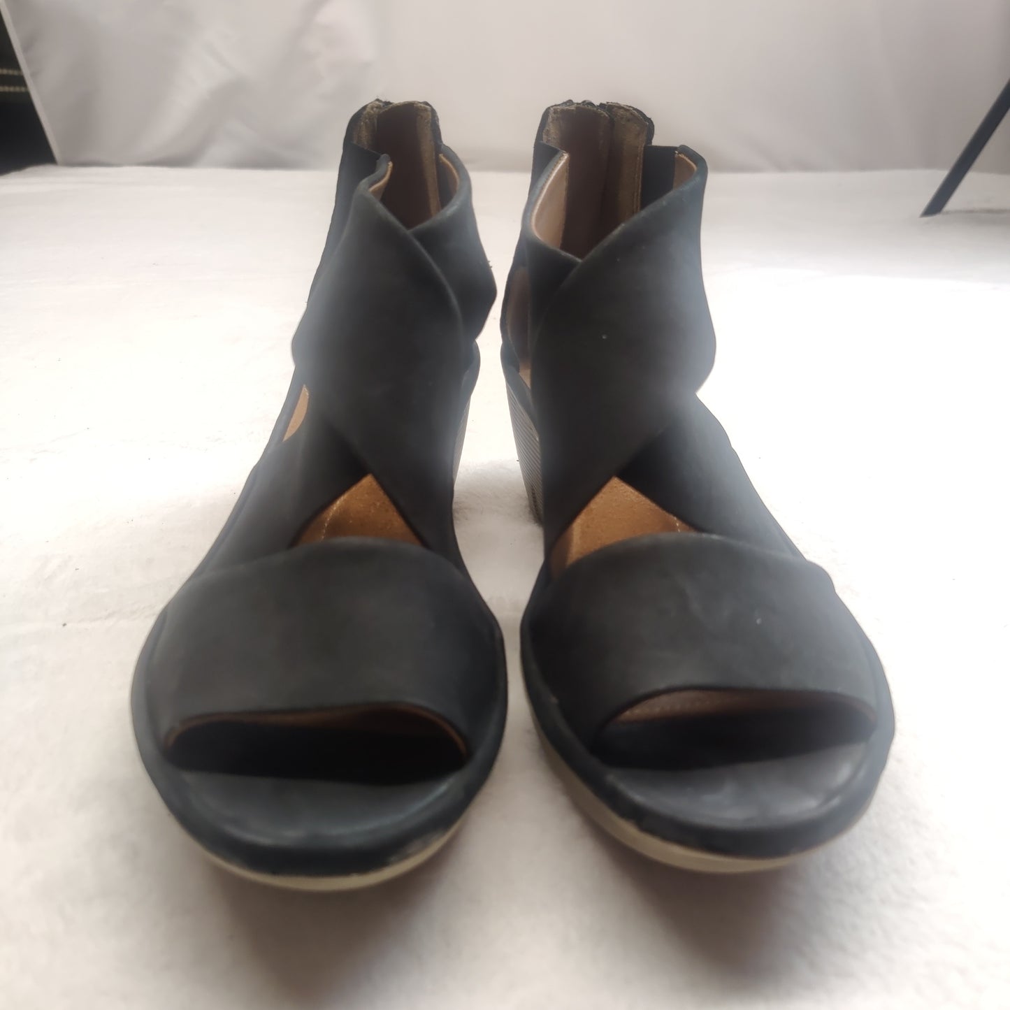 Clarks Clarene Glamor Black Wedge Heel Strappy Sandal Shoes Women UK 7