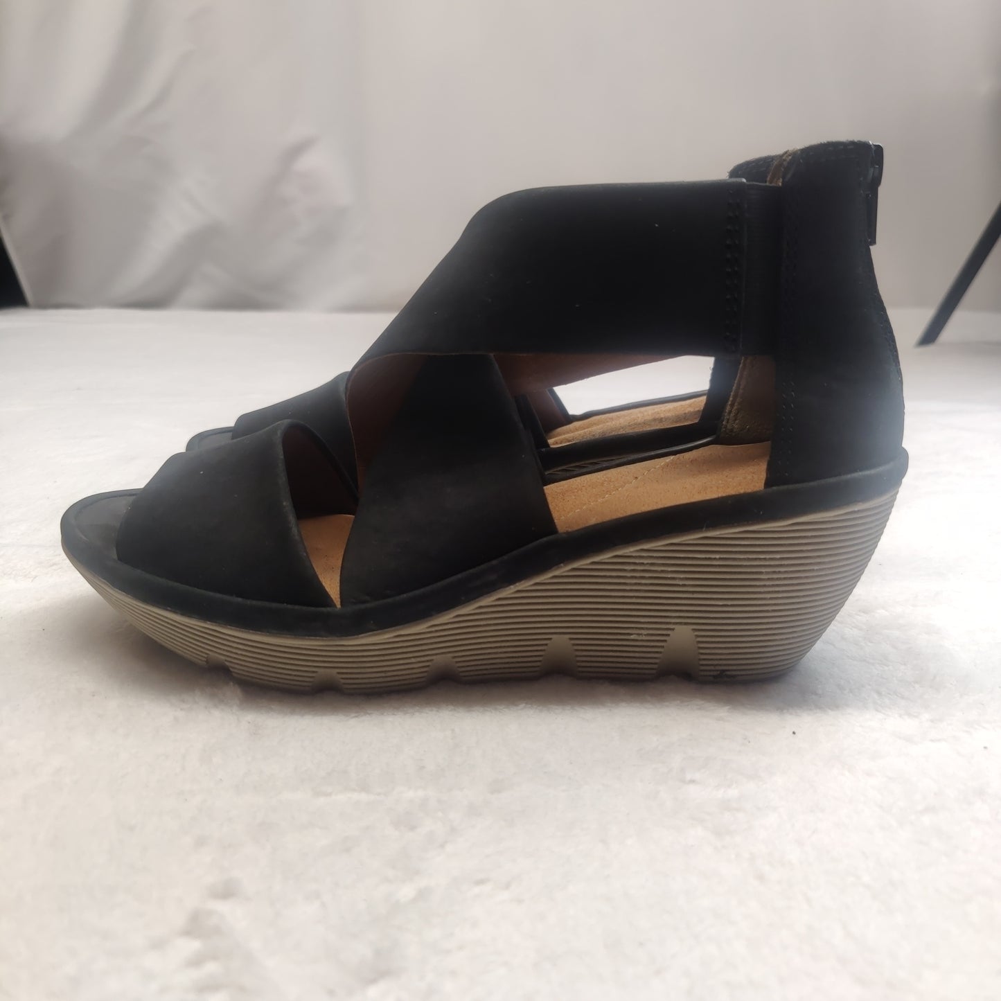 Clarks Clarene Glamor Black Wedge Heel Strappy Sandal Shoes Women UK 7