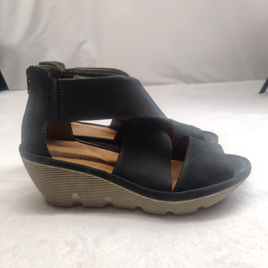 Clarks Clarene Glamor Black Wedge Heel Strappy Sandal Shoes Women UK 7