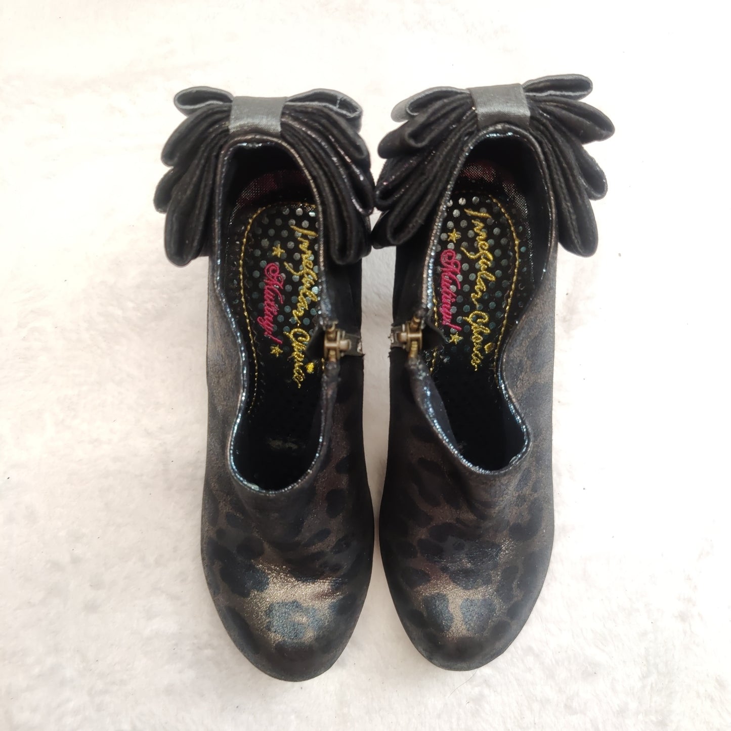 Irregular Choice Black Leopard Print Leather Ankle Boots Heels Women UK 5 EU 38