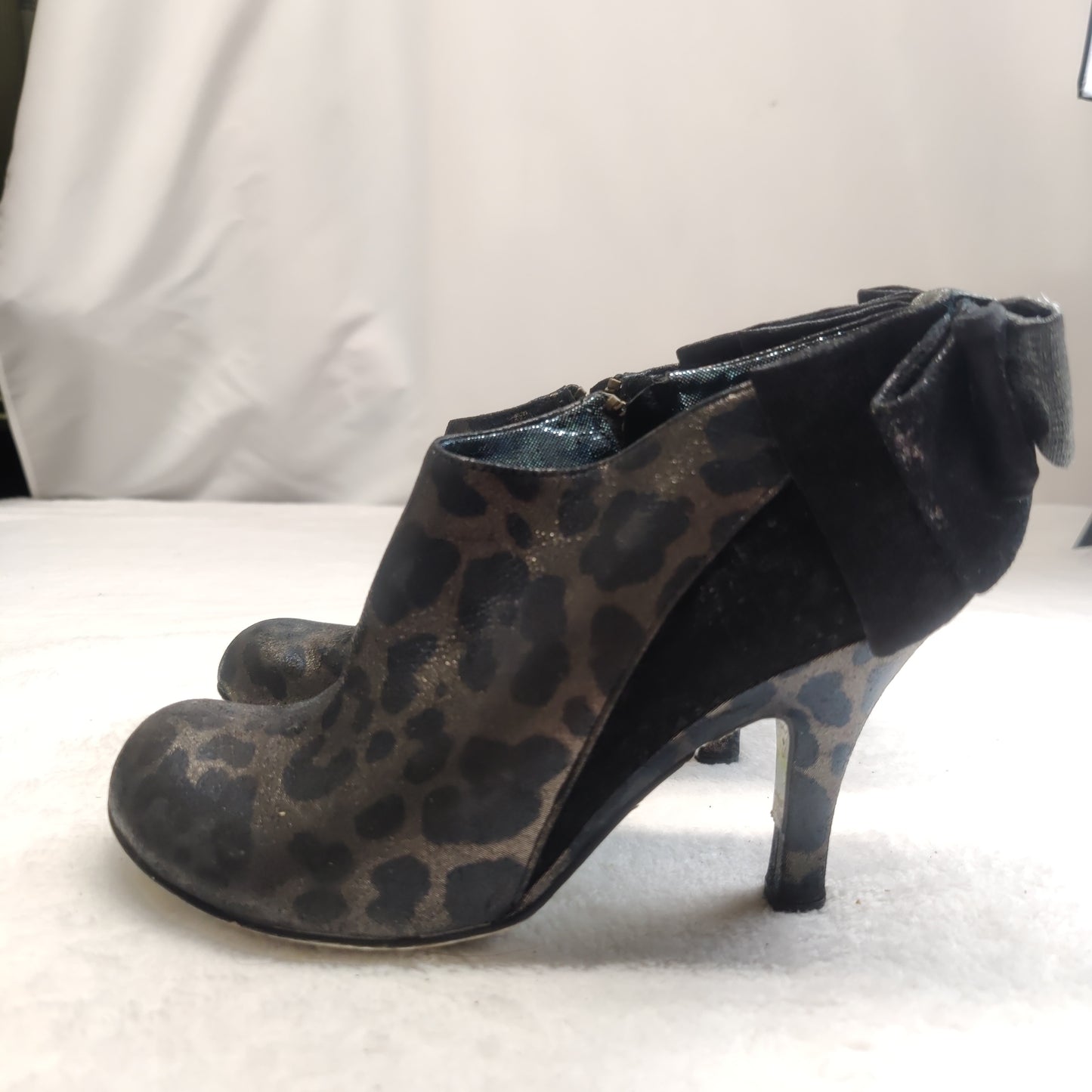 Irregular Choice Black Leopard Print Leather Ankle Boots Heels Women UK 5 EU 38