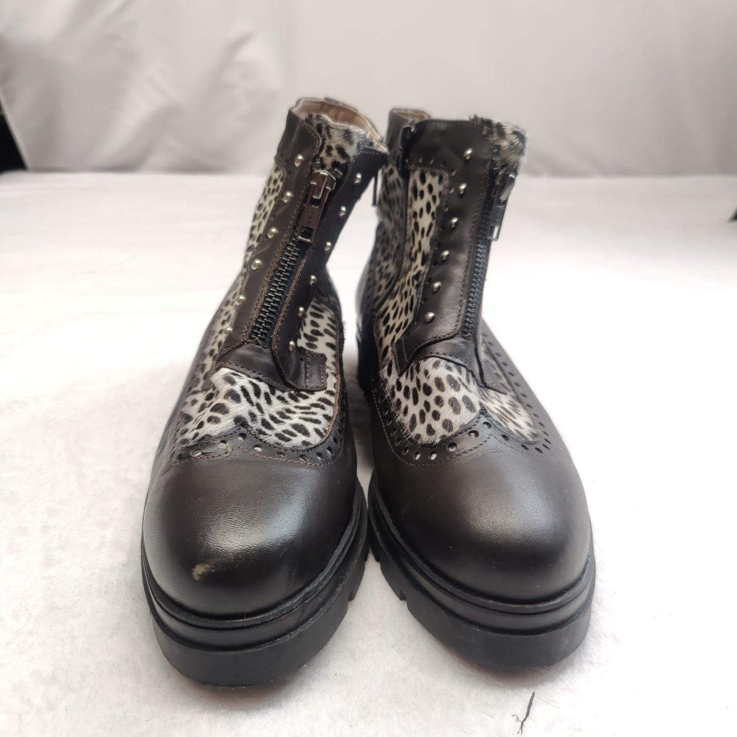 Jose Saenz Brown Cheetah Print Leather Platform Boots Women UK 7 EU 41