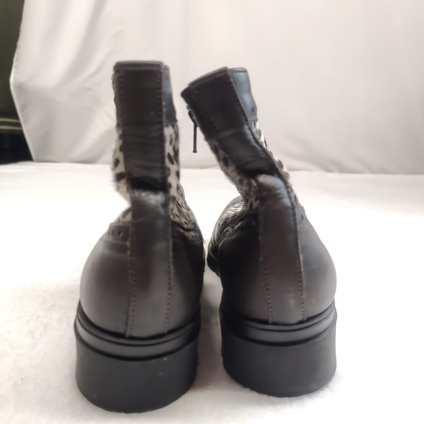 Jose Saenz Brown Cheetah Print Leather Platform Boots Women UK 7 EU 41